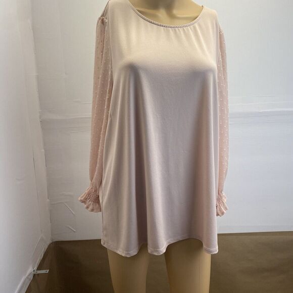 ADRIANNA PAPELL Clip Dot Puff Sleeve Top Pale pink 'Champagne' Blouse Size XL - Picture 12 of 15